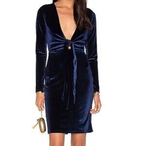 LPA Night Long Sleeve Low Neck Blue Velvet Dress